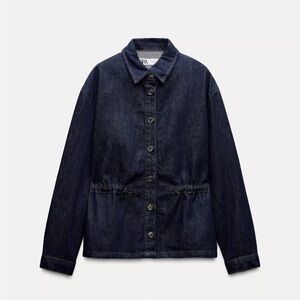 NWT. Zara Dark Blue Denim Adjustable Waist Overshirt.
